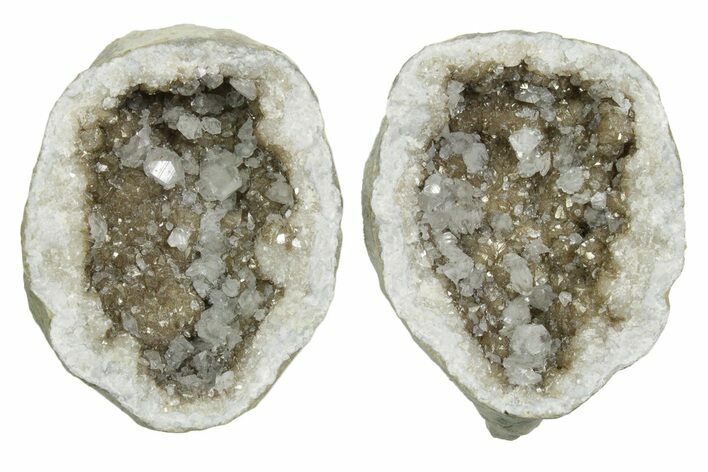 Keokuk Geode with Calcite Crystals (Pair) - Missouri #349533